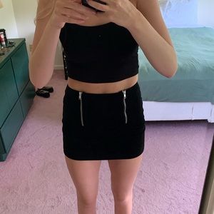 Black suede body con skirt